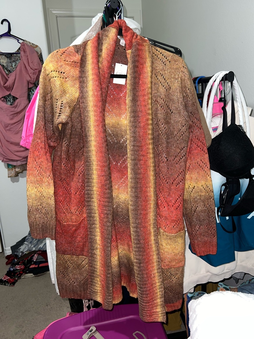 Cato Multicolor Gradient Open-Front Cardigan Sweater - Rust, Brown, Gold